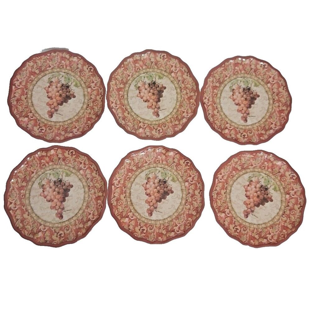 Keller Charles 6 Melamine hors 'oeuvre Appetizer plates 6” Grapes, Leaves